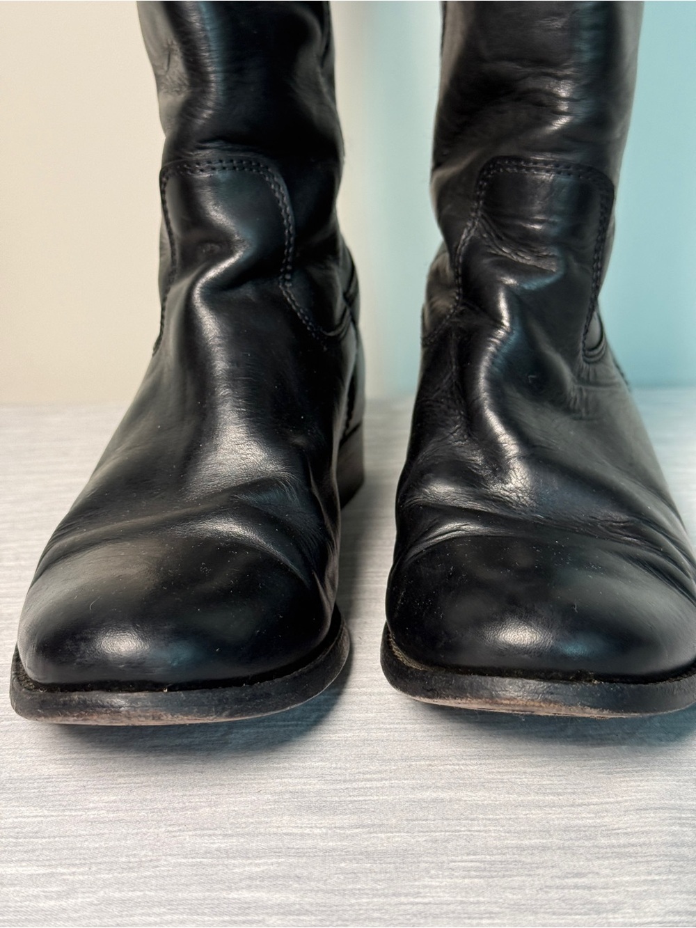 Frye Melissa Button Tall Black Leather Riding Boots Sz 7 - Picture 4 of 11